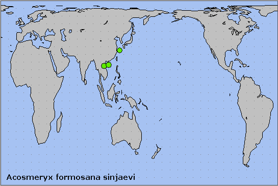 Global distribution of Acosmeryx formosana sinjaevi. Map: &copy; NHMUK.