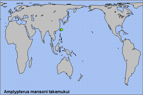 Global distribution of Amplypterus mansoni takamukui. Map: &copy; NHMUK.