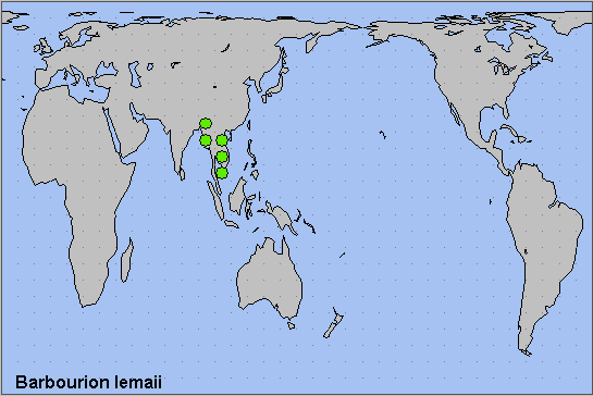 Global distribution of Barbourion lemaii. Map: &copy; NHMUK.
