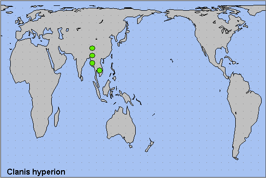 Global distribution of Clanis hyperion. Map: &copy; NHMUK.