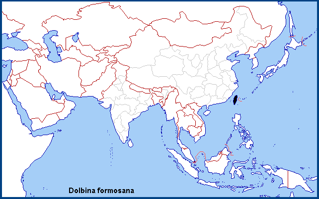 Global distribution of Dolbina formosana. Map: &copy; Tony Pittaway.