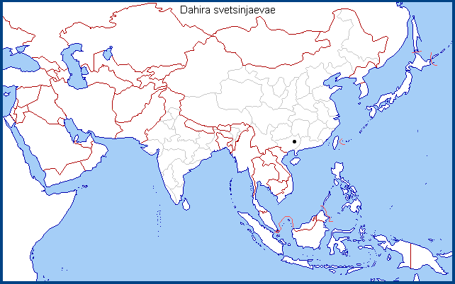 Global distribution of Dahira svetsinjaevae. Map: &copy; Tony Pittaway.