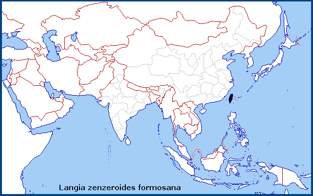 Global distribution of Langia zenzeroides formosana. Map: &copy; NHMUK.