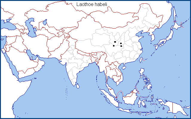 Confirmed distribution of Laothoe habeli in China. Map: &copy; Tony Pittaway