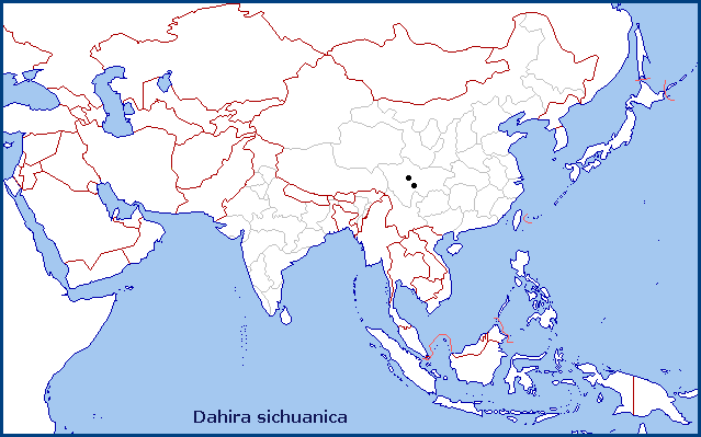 Global distribution of Dahira sichuanica. Map: &copy; Tony Pittaway.