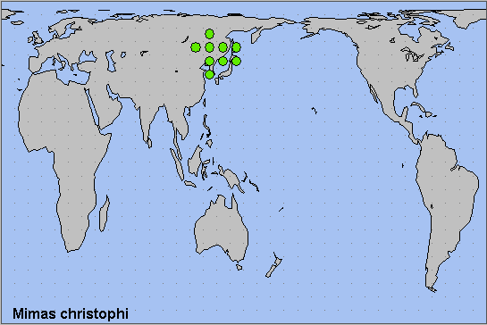 Global distribution of Mimas christophi. Map: &copy; NHMUK.