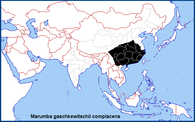 Global distribution of Marumba gaschkewitschii complacens. Map: &copy; NHMUK.