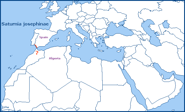 Global distribution of Saturnia josephinae. Map: &copy; Tony Pittaway.