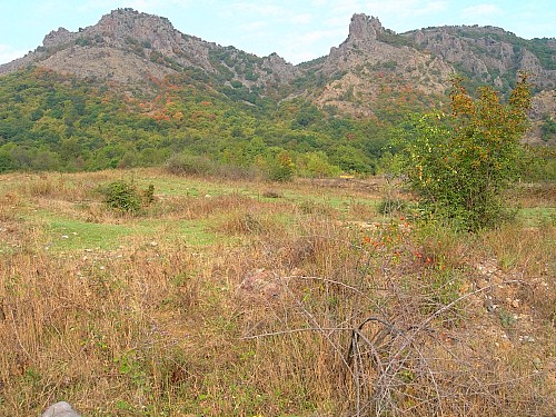 Typical habitat of Hyles euphorbiae euphorbiae, Madzharovo, Bulgaria, ix. 2009. Photo: &copy; Tony Pittaway.