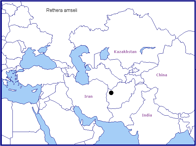 Global distribution of Rethera amseli. Map: &copy; Tony Pittaway.